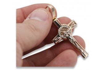 "Charming 14K Rose Gold Catholic Jesus Cross with Vintage Red Details" ctc027r ctc027r