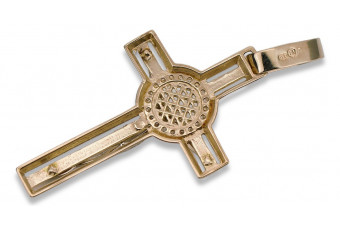 Croix Jésus catholique en or rose 14K et blanc vintage ctc027rw