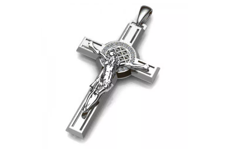 Katolicki krzyż Jezusa z 14k białego złota ctc027w ctc027w
