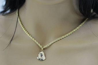 Colgante de Oro de 14k Virgen María y Cadena de Corda pm004yXS&cc019y