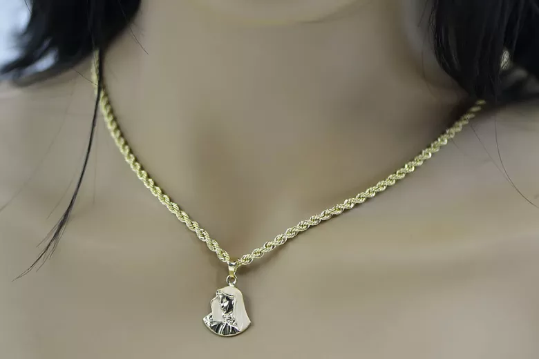 Свещената Майка на Бога 14k златен медальон & верижка от кожа pm004yXS&cc019y