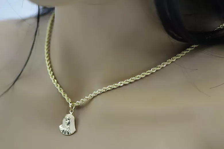 Свещената Майка на Бога 14k златен медальон & верижка от кожа pm004yXS&cc019y