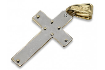 "Croix Catholique de Jésus en Or Jaune Blanc Italien 14k 585" ctc019yw ctc019yw