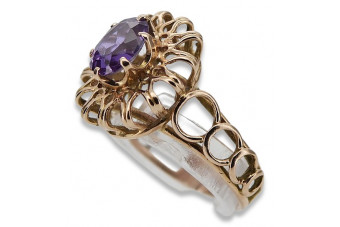 Російська радянська троянда, золото 585 проби, александрит, рубін, смарагд, сапфір, циркон, кільце vrc032