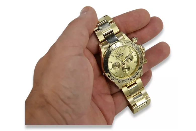 Gold men's watch Geneve ★ zlotychlopak.pl ★ Gold purity 585 333 Low Price!