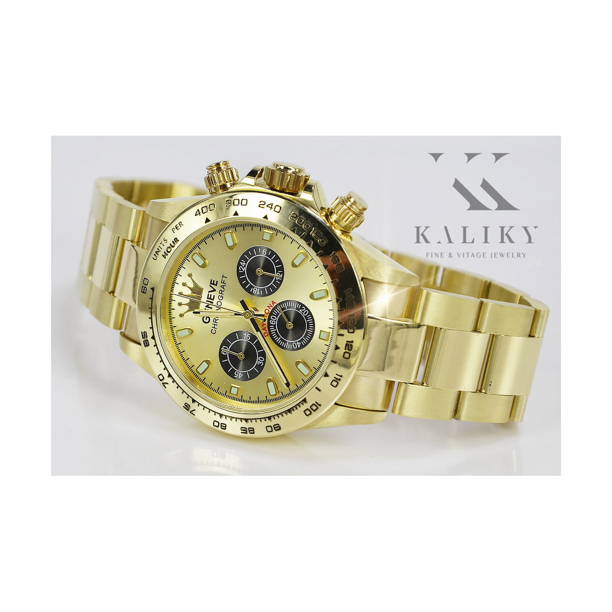 Goldene Herrenuhr Geneve ★ zlotychlopak.pl ★ Gold Reinheit 585 333 Niedriger Preis!