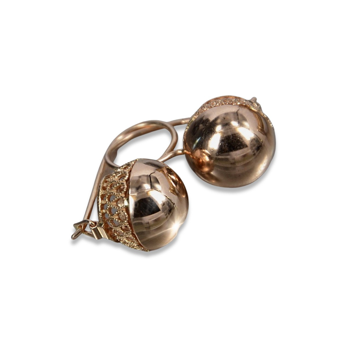 "Authentic Vintage 14K Rose Gold Ball Earrings without Stones" ven122 ven122