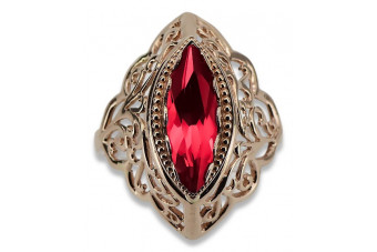 Pierścień Vintage z różowego złota 14K z kamieniami szlachetnymi Aleksandryt Rubin Szmaragd. vrc017
