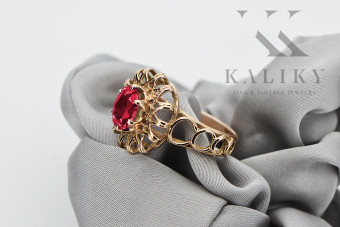 Rubí Elegante en Anillo de Oro Rosa Antiguo 14K vrc032 vrc032