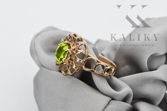 Anillo vintage de oro rosa con peridoto amarillo 14k vrc032