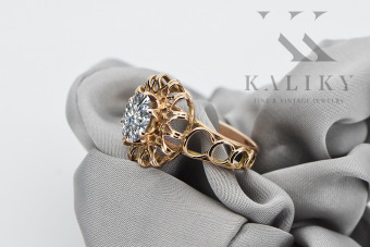 Zircon-Studded Original Vintage 14K Rose Gold Ring vrc032 vrc032