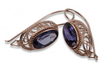 Boucles d'oreilles en argent sterling plaqué or rose, Alexandrite Vintage. vec023rp