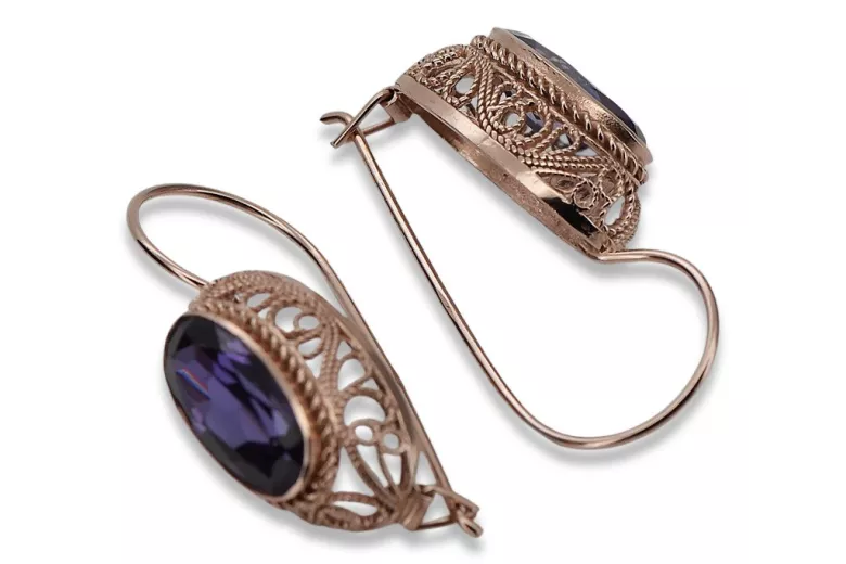 Boucles d'oreilles en argent sterling plaqué or rose, Alexandrite Vintage. vec023rp