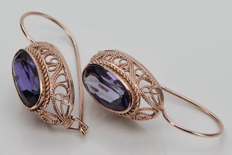 Boucles d'oreilles en argent sterling plaqué or rose, Alexandrite Vintage. vec023rp