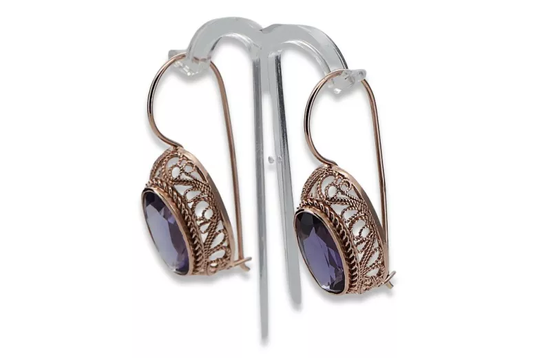 Boucles d'oreilles en argent sterling plaqué or rose, Alexandrite Vintage. vec023rp