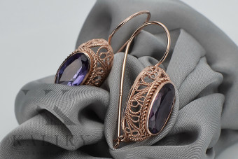 Boucles d'oreilles en argent sterling plaqué or rose, Alexandrite Vintage. vec023rp