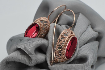 Boucles d'oreilles en argent sterling plaqué or rose, Rubis. vec023rp