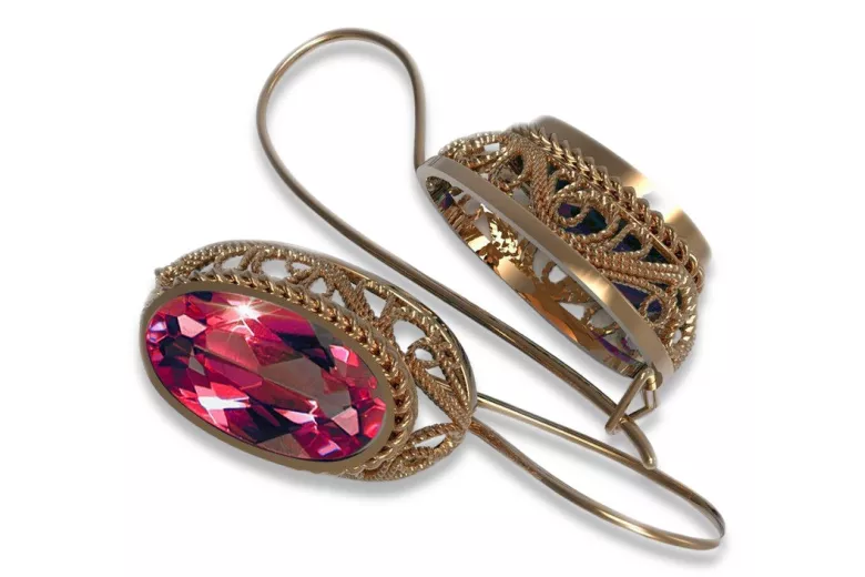 Sterling Silver Rose Gold Plated Ruby Earrings - Vintage Style vec023rp