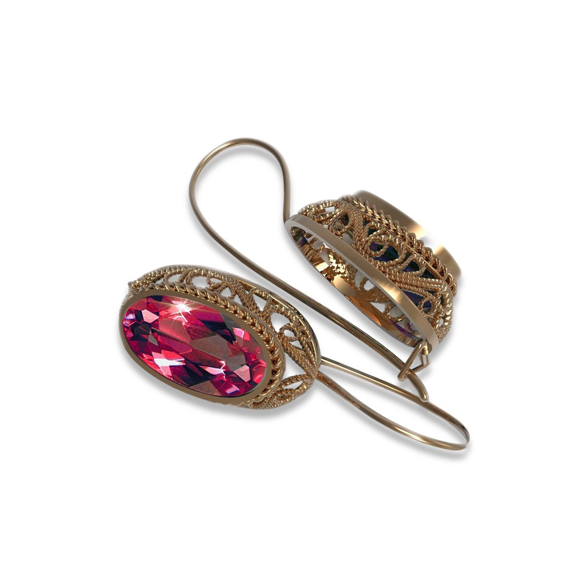 Boucles d'oreilles en argent sterling plaqué or rose, Rubis. vec023rp