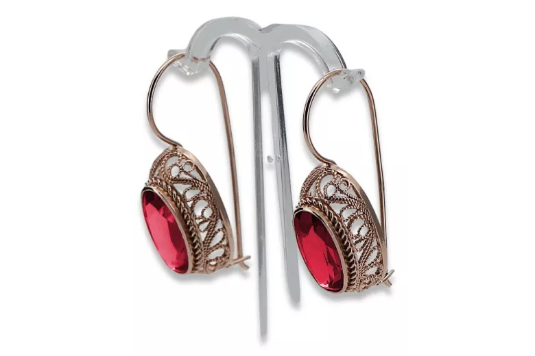 Boucles d'oreilles en argent sterling plaqué or rose, Rubis. vec023rp