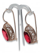 Boucles d'oreilles en argent sterling plaqué or rose, Rubis. vec023rp