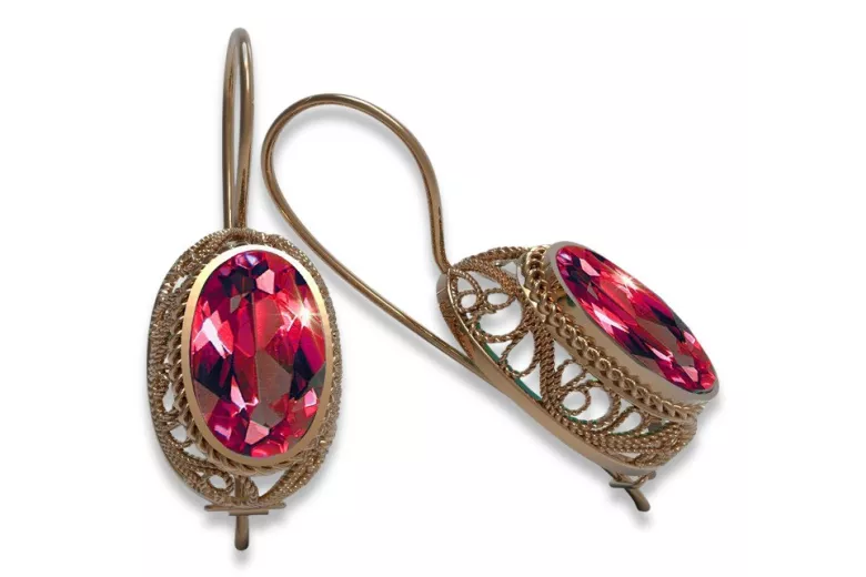 Boucles d'oreilles en argent sterling plaqué or rose, Rubis. vec023rp