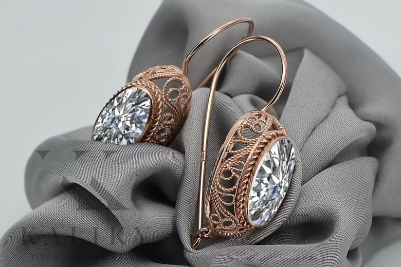 Boucles d'oreilles en argent vintage plaqué or rose, Zirco. vec023rp