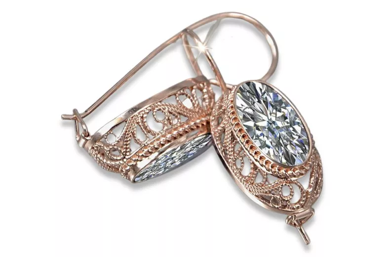 Boucles d'oreilles en argent vintage plaqué or rose, Zirco. vec023rp