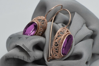 Boucles d'oreilles en argent sterling plaqué or rose, Améthyste vintage vec023rp