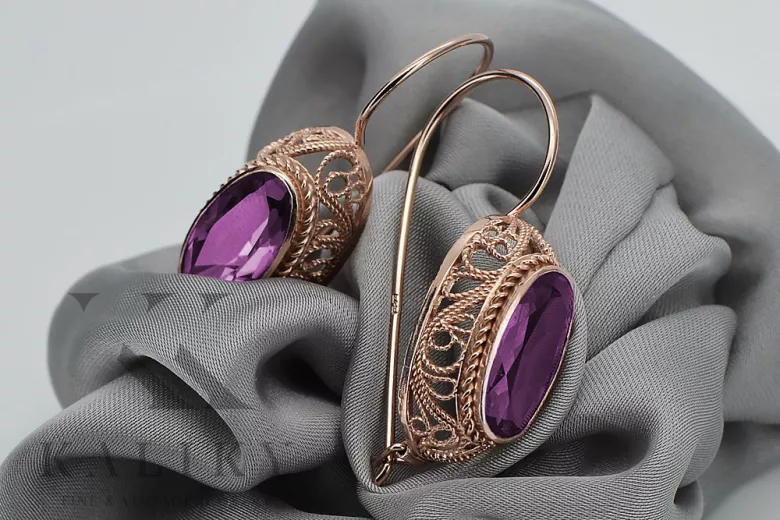 Sterling Silver Rose Gold Plated Amethyst Drop Earrings vec023rp