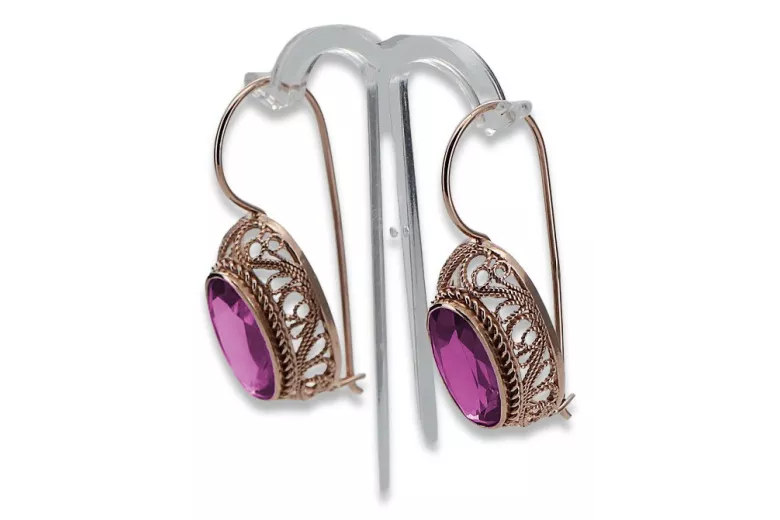 Sterling Silver Rose Gold Plated Amethyst Drop Earrings vec023rp