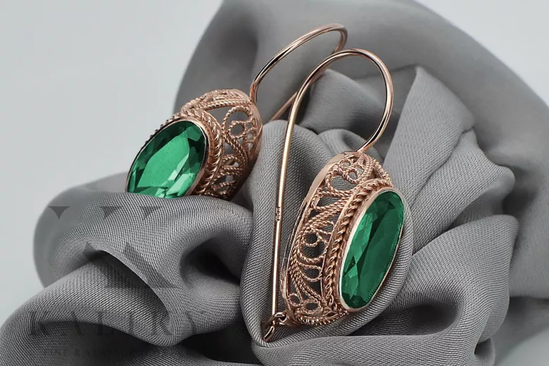 Vintage Sterling Silver Rose Gold Plated Emerald Earrings vec023rp