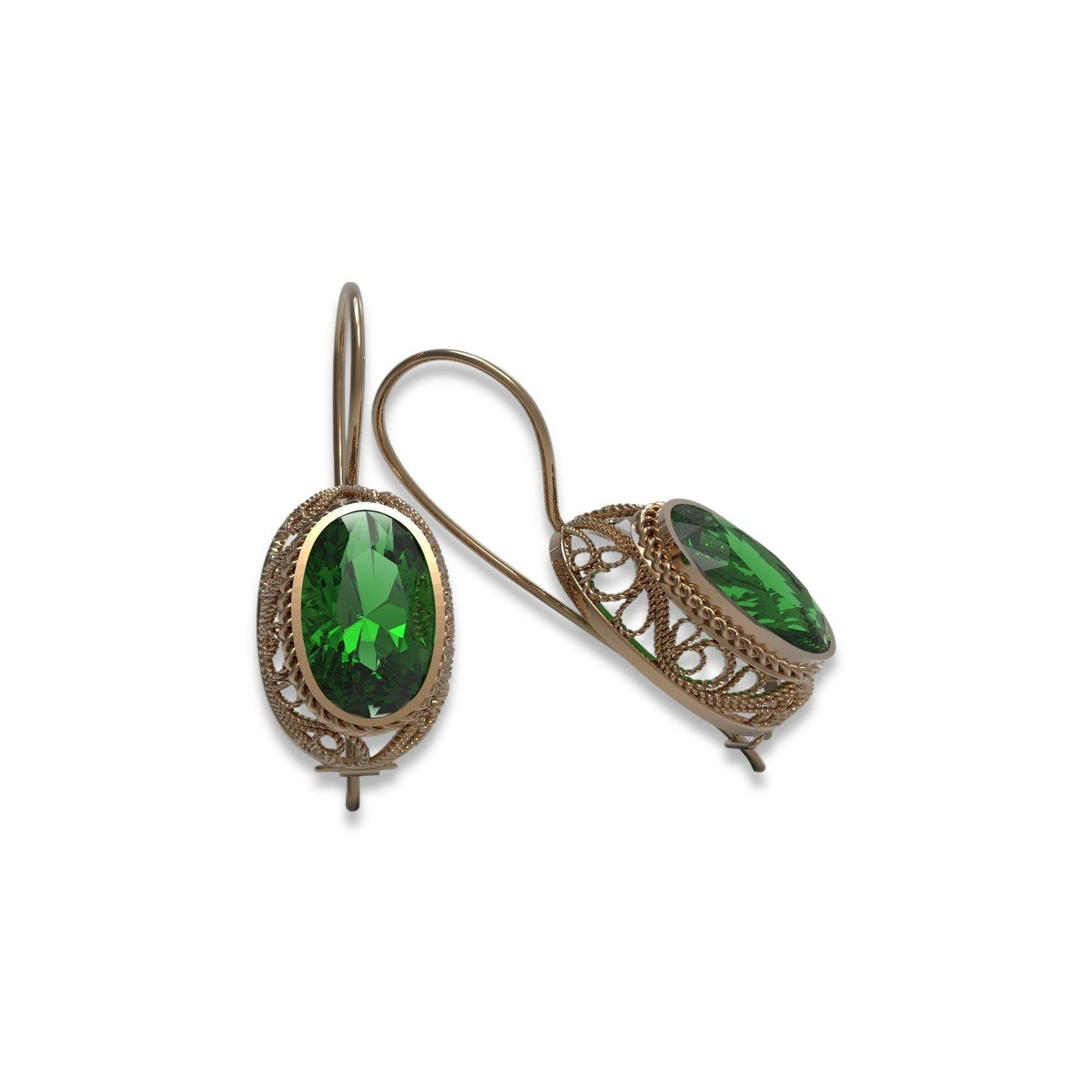 Vintage Sterling Silver Rose Gold Plated Emerald Earrings vec023rp