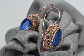 Sterling Silver Rose Gold Plated Sapphire Earrings vec023rp