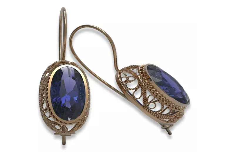 Sterling Silver Rose Gold Plated Sapphire Earrings vec023rp