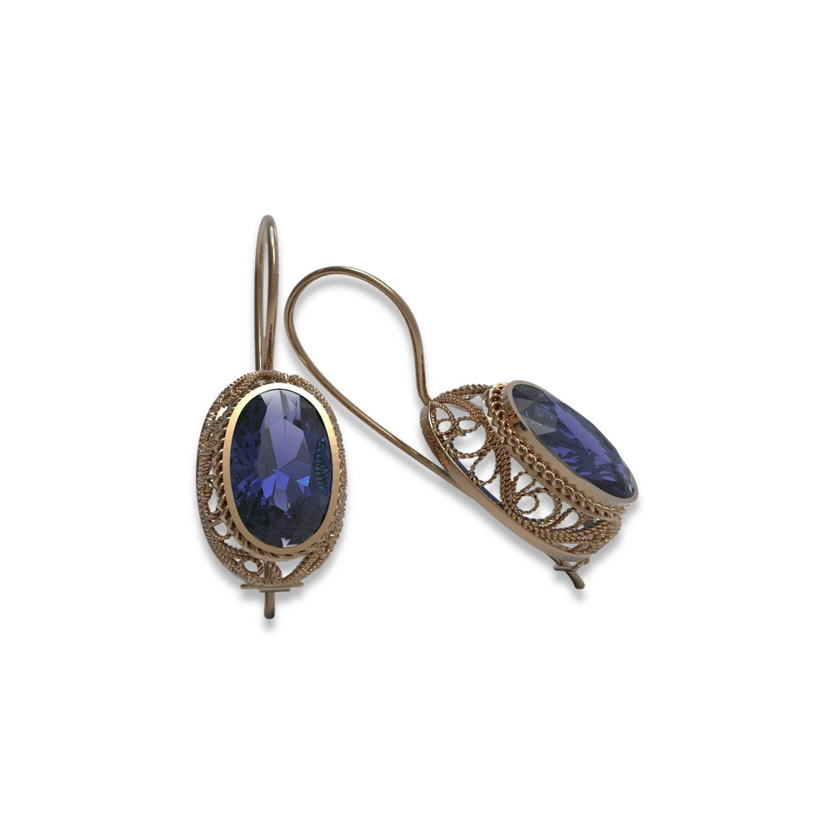 Sterling Silver Rose Gold Plated Sapphire Earrings vec023rp