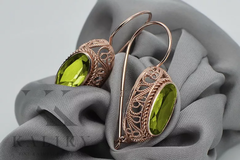 Pendientes de Plata Chapada en Oro Rosa, Peridoto Amarillo Vintage vec023rp