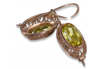 Pendientes de Plata Chapada en Oro Rosa, Peridoto Amarillo Vintage vec023rp