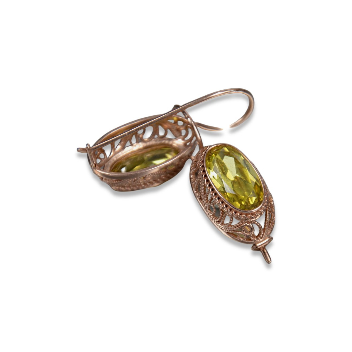 Pendientes de Plata Chapada en Oro Rosa, Peridoto Amarillo Vintage vec023rp