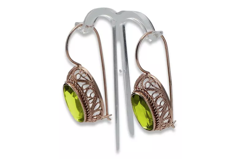 Pendientes de Plata Chapada en Oro Rosa, Peridoto Amarillo Vintage vec023rp