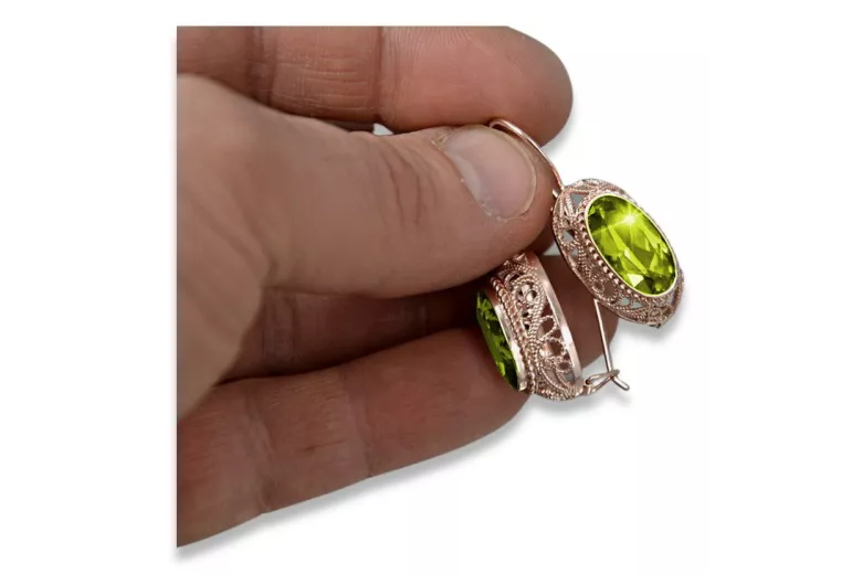 Pendientes de Plata Chapada en Oro Rosa, Peridoto Amarillo Vintage vec023rp