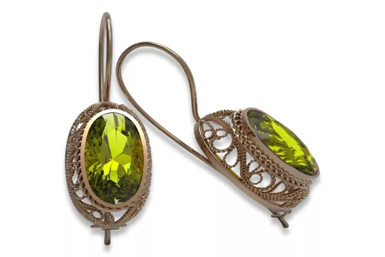 Pendientes de Plata Chapada en Oro Rosa, Peridoto Amarillo Vintage vec023rp