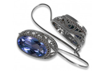 Vintage Silver 925 Alexandrite Earrings with Sterling Silver 925 and Alexandrit vec023s