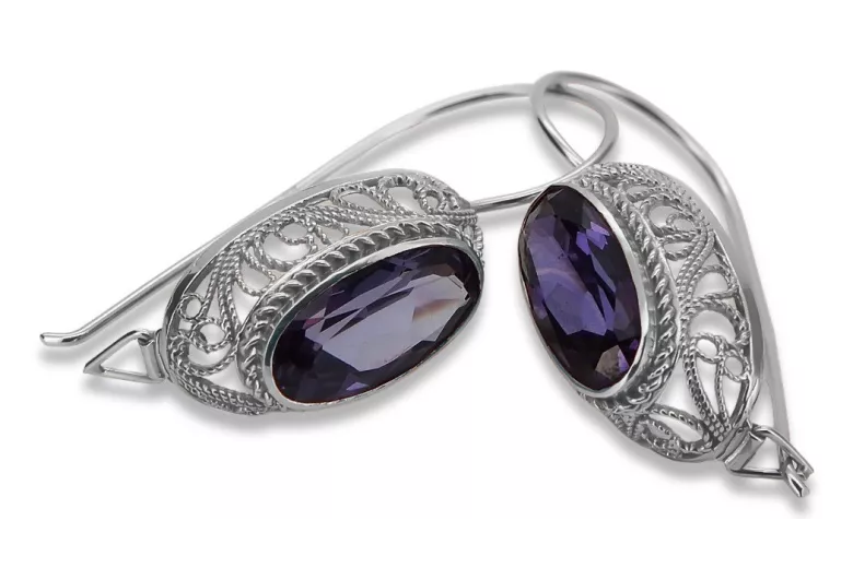 Vintage Silver 925 Alexandrite Earrings with Sterling Silver 925 and Alexandrit vec023s