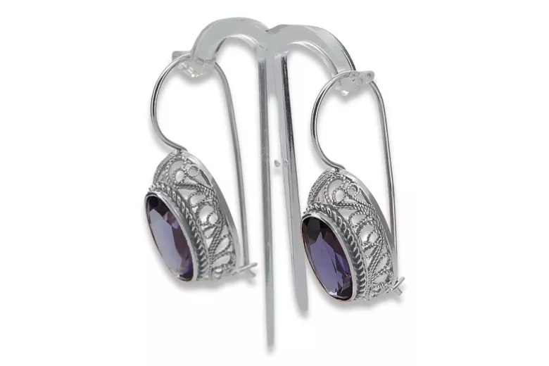 Vintage Silver 925 Alexandrite Earrings with Sterling Silver 925 and Alexandrit vec023s