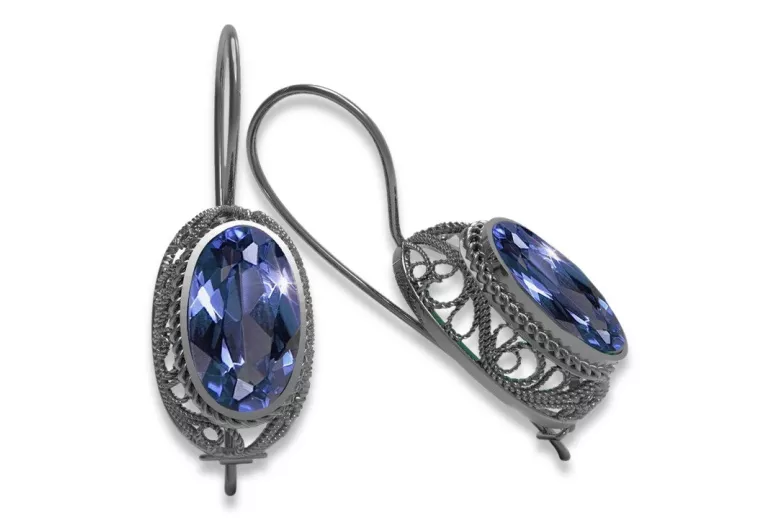 Boucles d'oreilles en argent sterling 925, Alexandrit vintage vec023s