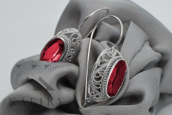 Boucles d'oreilles en argent sterling 925, Rubis vintage vec023s