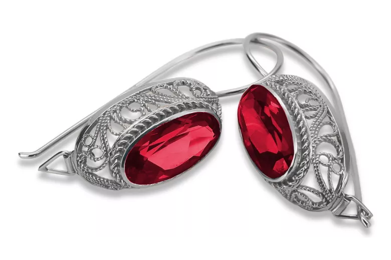 Boucles d'oreilles en argent sterling 925, Rubis vintage vec023s