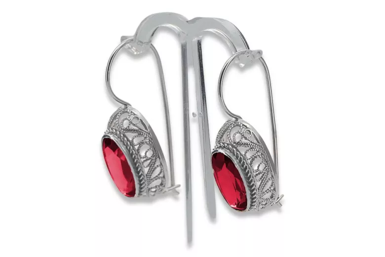 Boucles d'oreilles en argent sterling 925, Rubis vintage vec023s