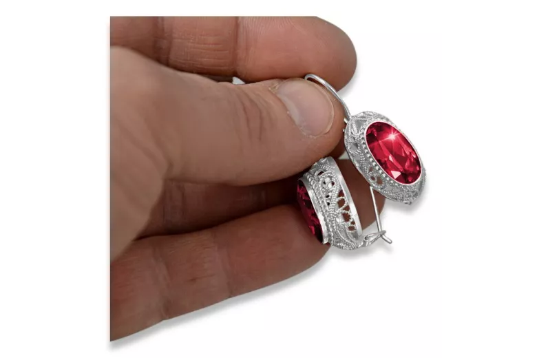 Boucles d'oreilles en argent sterling 925, Rubis vintage vec023s